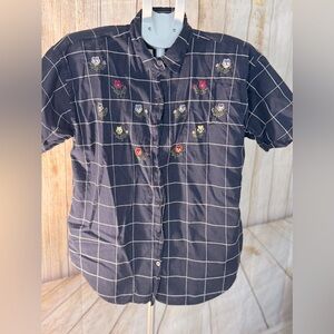 Embroidered Black Checkered Blouse